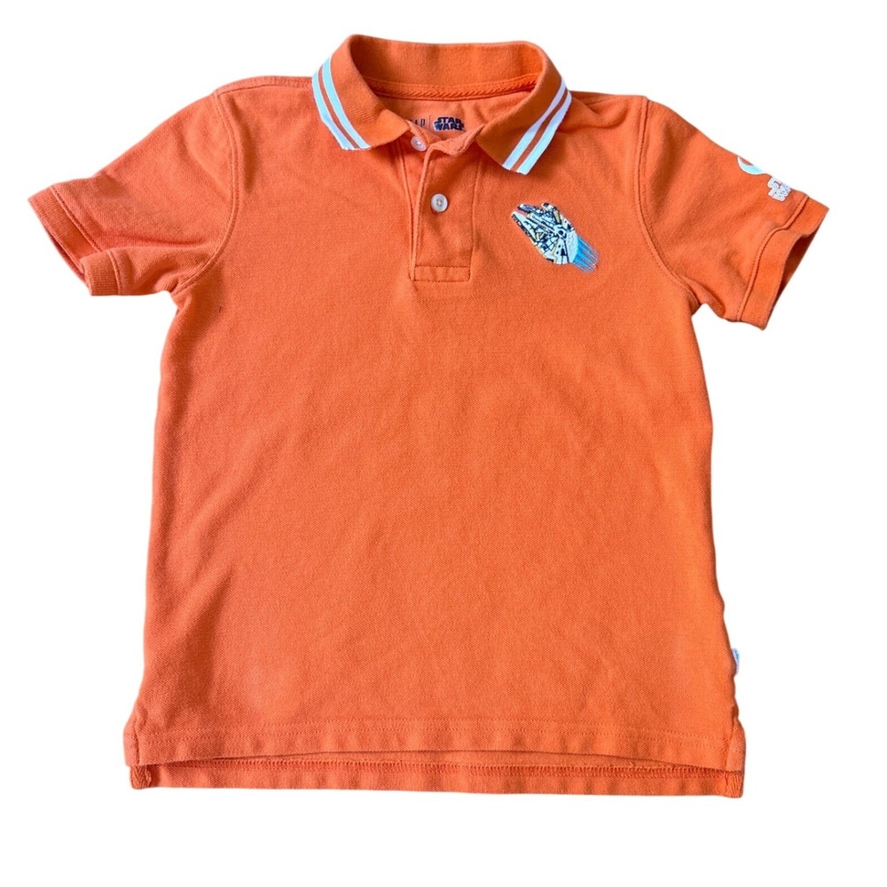 Gap Star Wars Polo Shirt Boys Orange Millennium Falcon Graphic SIZE S